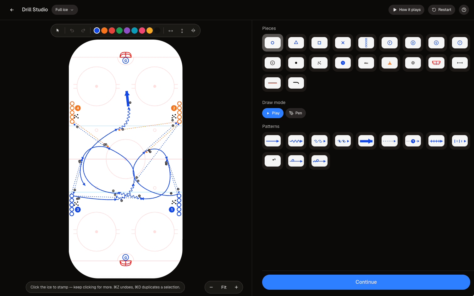 Creator Studio: a drill drawn on the ice, with pieces and patterns