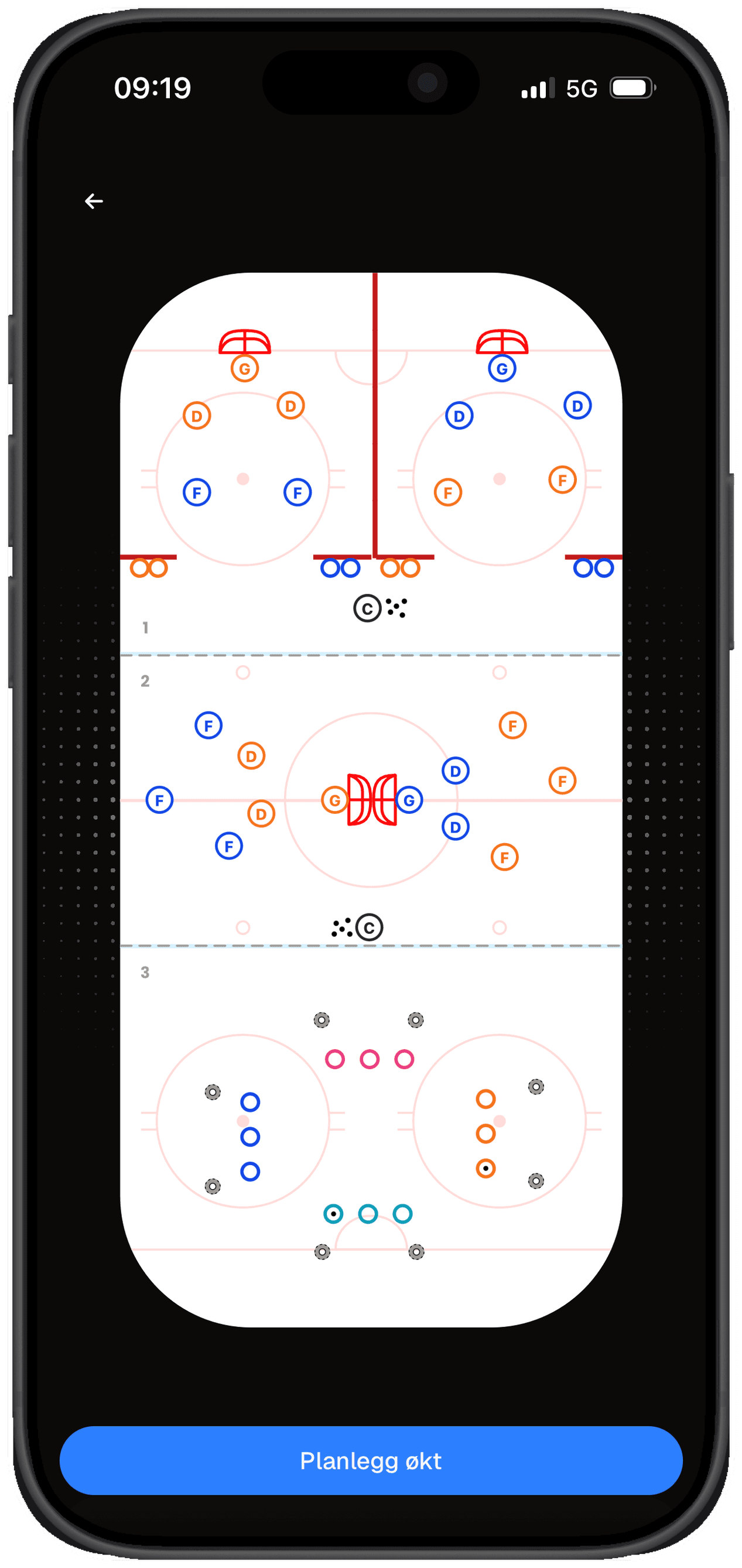 A ready-made session in goalGetr: drill board and stations